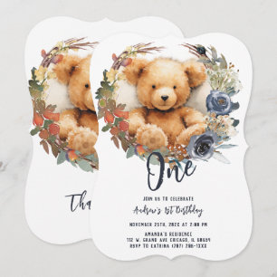Personalised  Editable 1st Birthday Boy Bear Invitation