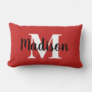 Personalised Editable Colour Monogram Red White Lumbar Cushion