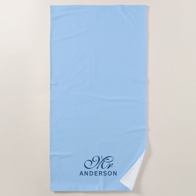 Personalised Editable Colours Elegant Script Mr Beach Towel (Front)
