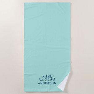 Personalised Editable Colours Elegant Script Mrs Beach Towel