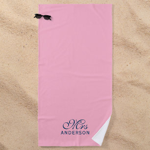 Personalised Editable Colours Elegant Script Mrs Beach Towel