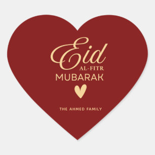 Personalised Eid al-Fitr Mubarak Heart in Gold  Sticker