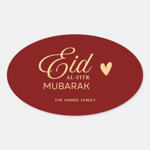 Personalised Eid al-Fitr Mubarak oval in Gold Sticker