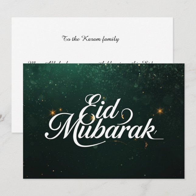 Personalised Eid Mubarak Elegant Greeting card (Front/Back)