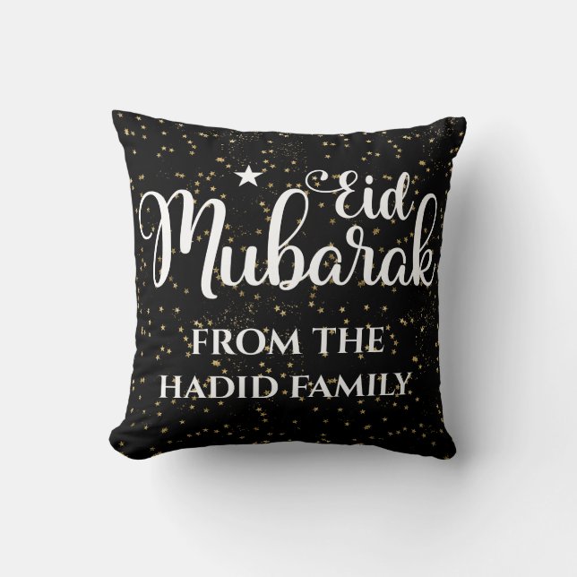 Personalised Eid Mubarak Modern Black Eid Cushion (Front)