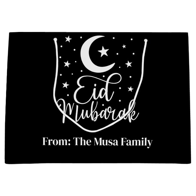 Personalised Eid Mubarak Modern Eid Large Gift Bag (Front)