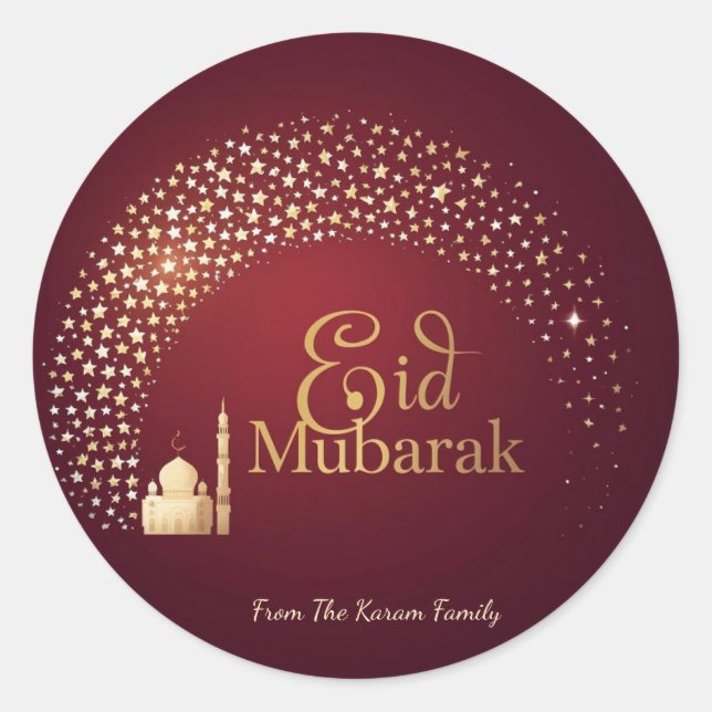 Personalised Eid Mubarak Muslim modern Classic  Round Sticker (Front)