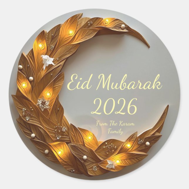 Personalised Eid Mubarak Muslim modern Classic  Round Sticker (Front)