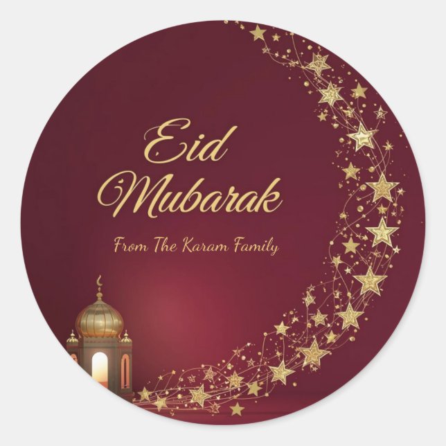 Personalised Eid Mubarak Muslim modern  Classic Round Sticker (Front)