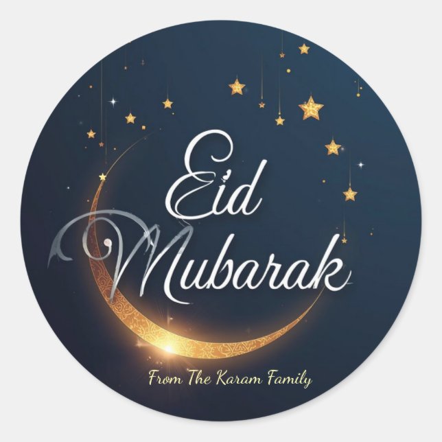 Personalised Eid Mubarak Muslim modern  Classic Round Sticker (Front)