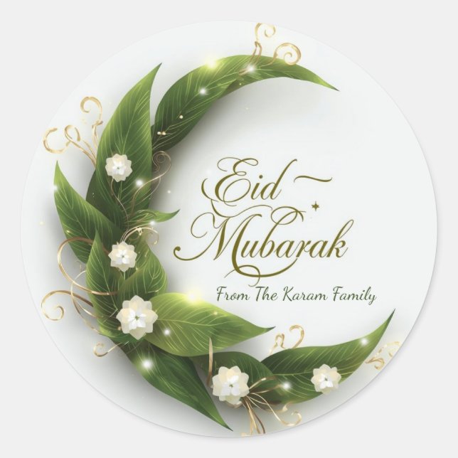 Personalised Eid Mubarak Muslim modern Classic  Round Sticker (Front)