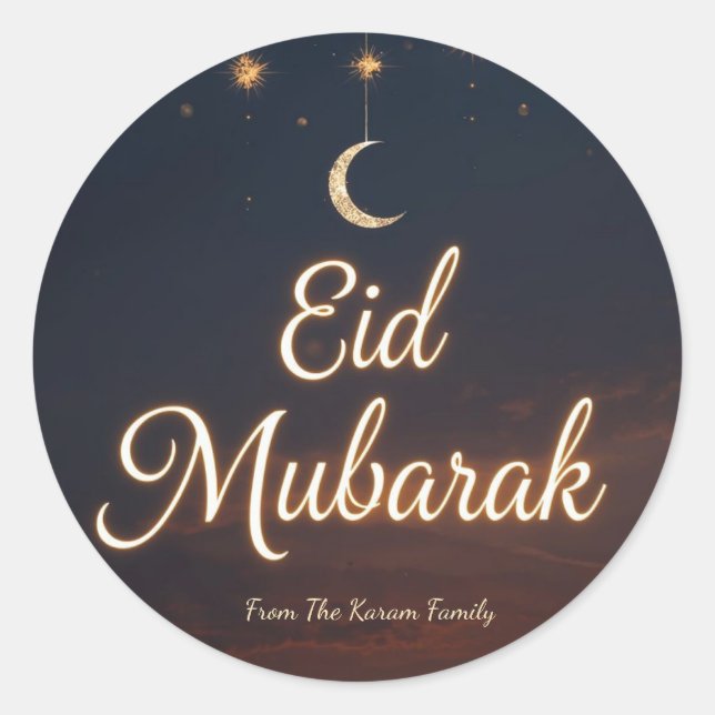 Personalised Eid Mubarak Muslim modern Classic  Round Sticker (Front)