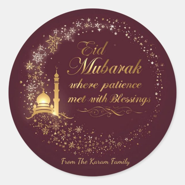Personalised Eid Mubarak  Stickers Muslim Stickers (Front)