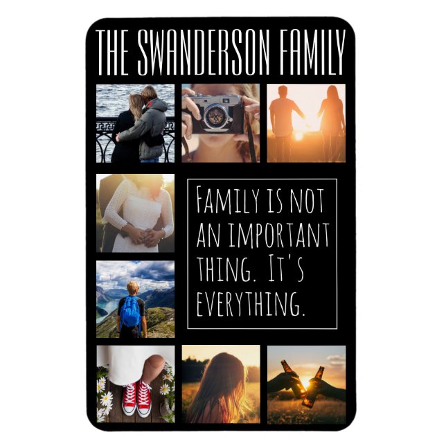 Personalised Eight Frame Collage Black Magnet (Vertical)