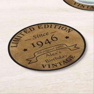 Personalised eighty five vintage 85th birthday round paper coaster