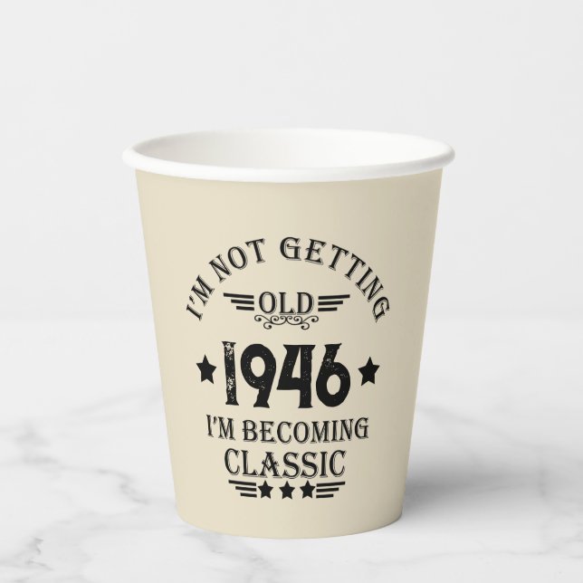 Personalised eighty vintage 80th birthday party paper cups (Front)