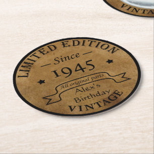Personalised eighty vintage 80th birthday party round paper coaster