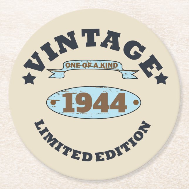 Personalised eighty vintage 80th birthday party round paper coaster (Front)