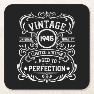 Personalised eighty vintage 80th birthday party square paper coaster