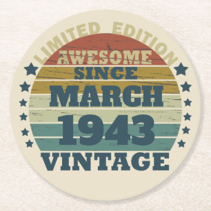 Personalised eighty vintage 80th birthday round paper coaster