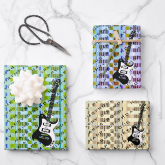 Personalised Electric Guitar Modern Name Birthday Wrapping Paper Sheet
