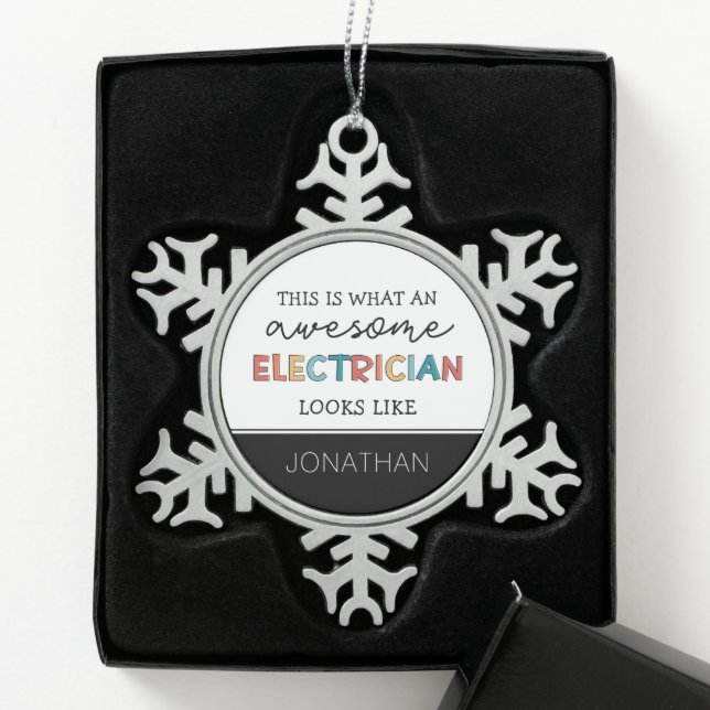 Personalised Electrician Funny Gifts Snowflake Pewter Christmas Ornament (Box)