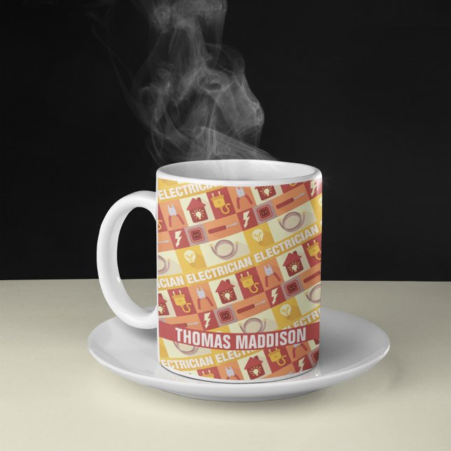 Personalised Electrician Iconic Pattern Coffee Mug (Creator Uploaded)