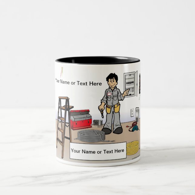 Personalised Electrician - Male Cartoon  Two-Tone Coffee Mug (Center)