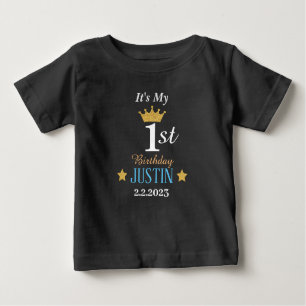 Personalised Elegant 1st birthday gold crown black Baby T-Shirt