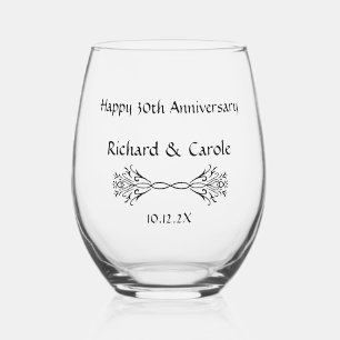 Personalised Elegant 30th Wedding Anniversary Gift Stemless Wine Glass