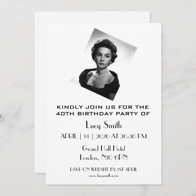 Personalised Elegant 40th Birthday Party  Invitation (Front/Back)