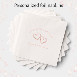 Personalised Elegant 40th Wedding Anniversary Rose Foil Napkins