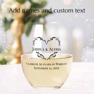 Personalised Elegant 50th Anniversary Gift Stemless Wine Glass