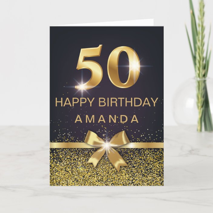 Personalised Elegant 50th Birthday Gold Glitter Card Au