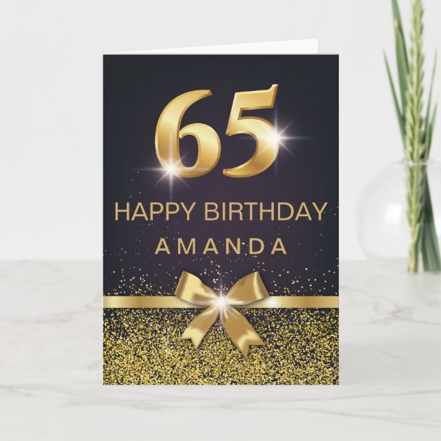 Personalised Elegant 65th Birthday Gold Glitter Card (Front)
