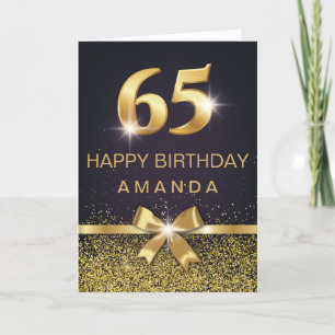 Personalised Elegant 65th Birthday Gold Glitter Card