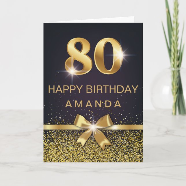 Personalised Elegant 80th Birthday Gold Glitter Card (Front)