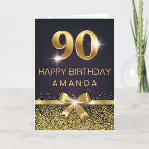 Personalised Elegant 90th Birthday Gold Glitter Card