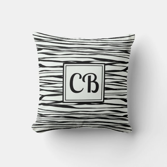 Personalised Elegant Abstract Black Monogram Snow Cushion (Front)