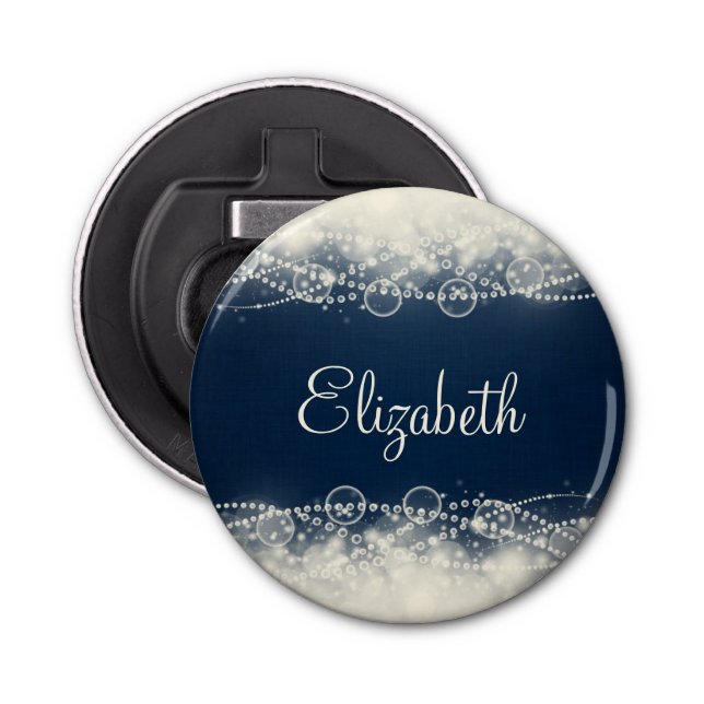 Personalised Elegant Abstract Lace and Pearls Bottle Opener (Front)