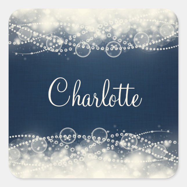 Personalised Elegant Abstract Lace and Pearls Square Sticker (Front)