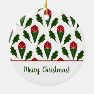 Personalised Elegant Abstract Red Roses and Holly Ceramic Ornament