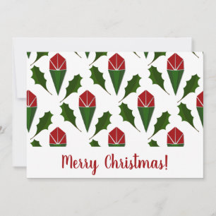 Personalised Elegant Abstract Red Roses and Holly Holiday Card