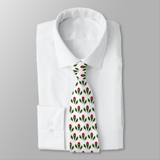 Personalised Elegant Abstract Red Roses and Holly Tie (Tied)