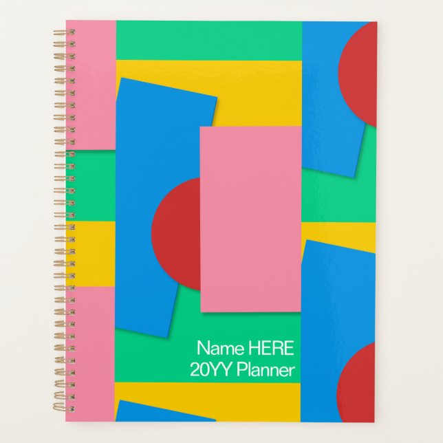 Personalised Elegant Abstract Shape & Colour Pink Planner (Front)
