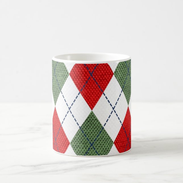 Personalised Elegant Argyle Pattern Red & Green Coffee Mug (Center)