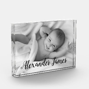Personalised Elegant Baby Name Script Photo gift Block