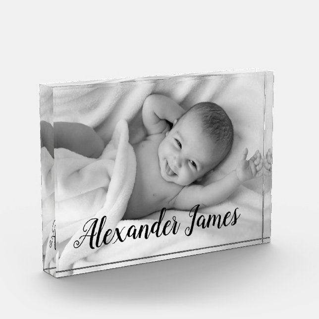 Personalised Elegant Baby Name Script Photo gift Block (Left)