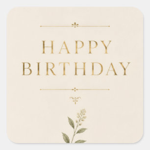 Personalised Elegant Birthday with Antique Gold Square Sticker