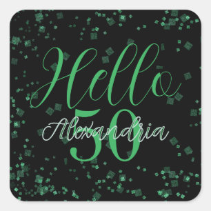 Personalised Elegant Black and Green 50th Birthday Square Sticker